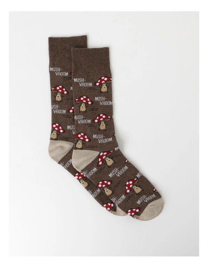 Mush-Vroom Socks in Ash Brown Marle