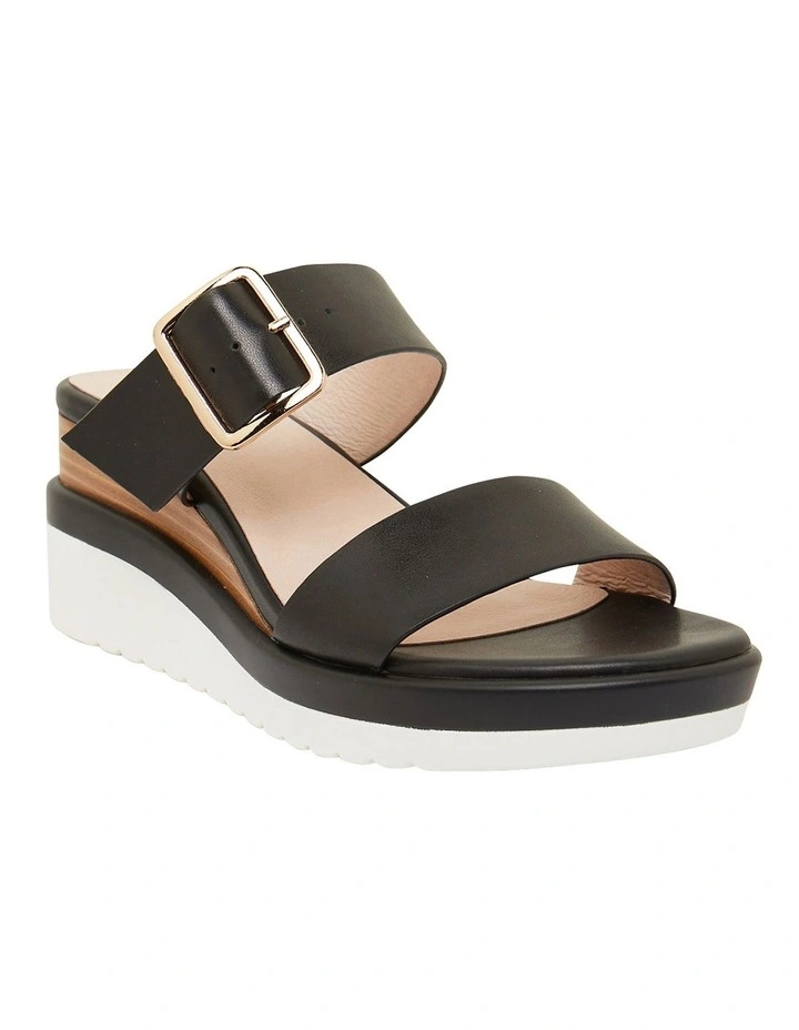 Indulge Wedge Sandals in Black Leather