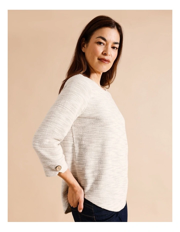 3/4 Sleeve Tee With Button Cuff In Neutral Texture
