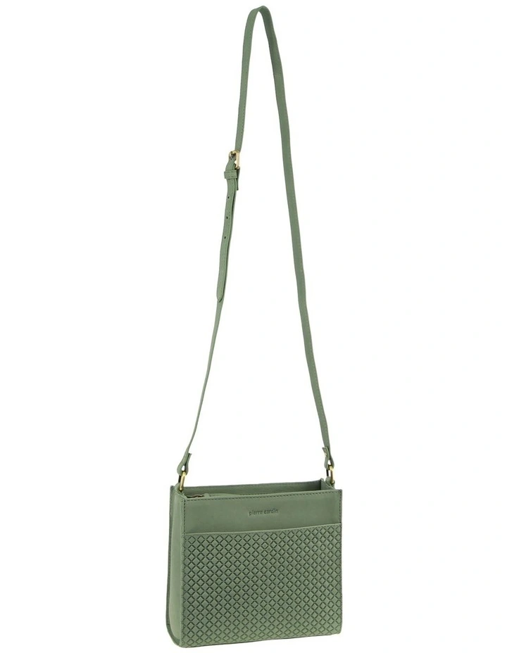 Leather Diamond Pattern Embossed Cross-Body Bag in Sage
