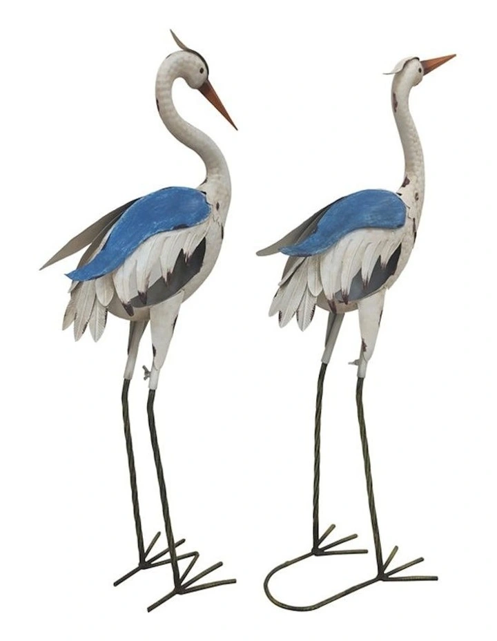 Coastal Crane Garden Statue Set of 2 in Blue