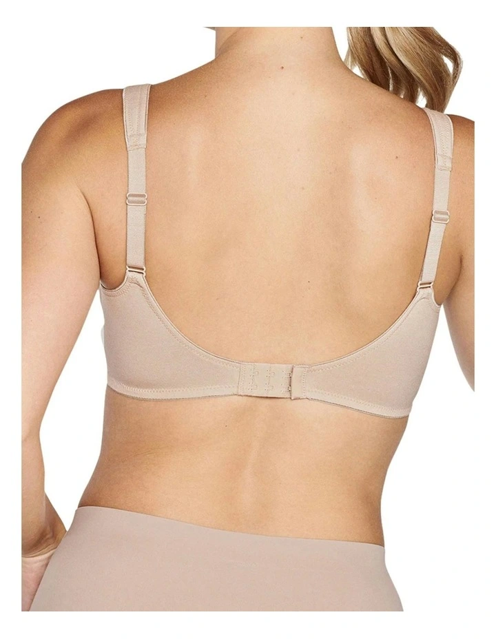 Wide Strap Wirefree Cotton Bra with Lace in Light Beige
