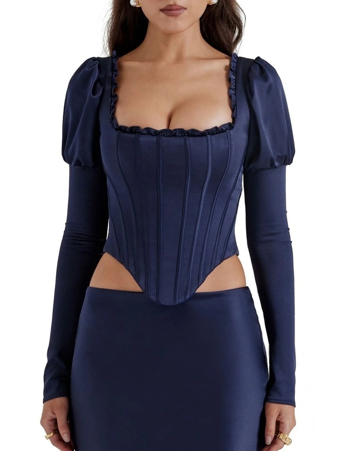 Dana Puff Sleeve Corset in Navy