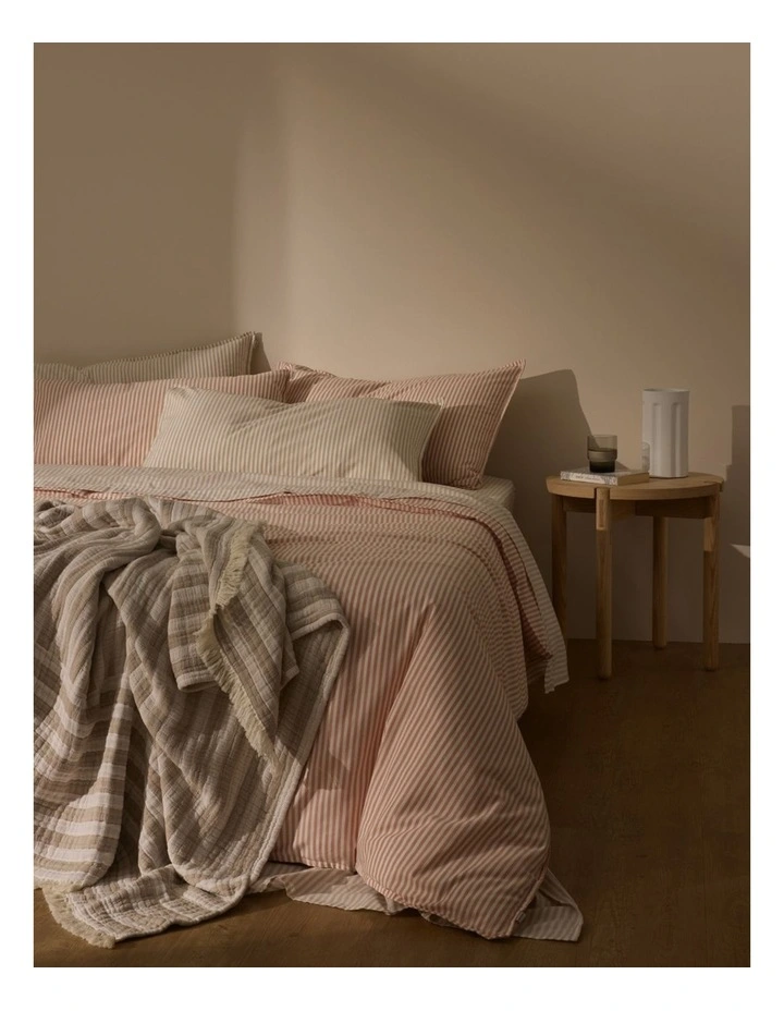 Brae Australian Cotton Stripe Single Quilt Cover in Faded Terracotta