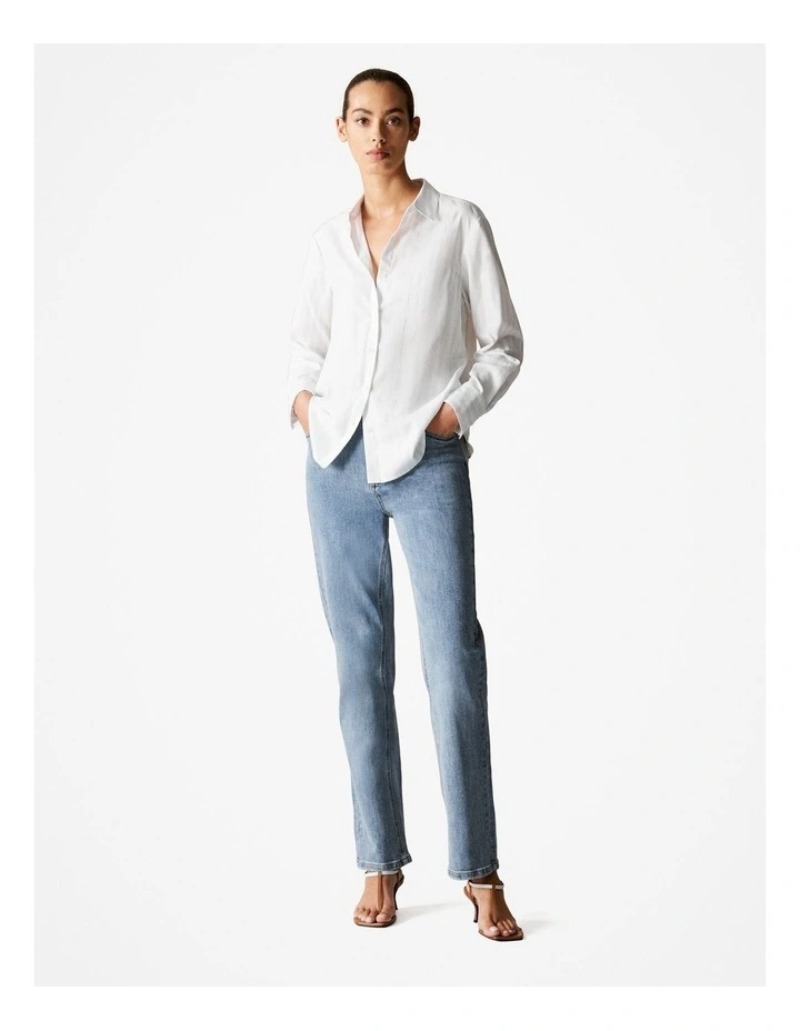 Cotton Modal Twill Stripe Shirt in Sky Blue