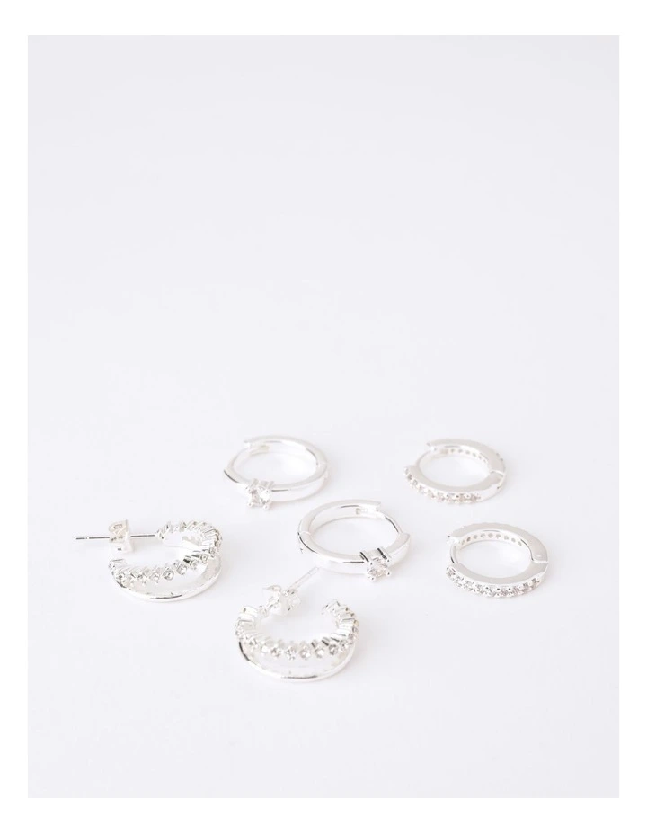 Crystal Hoop Multipack 3Pk Earring in Silver