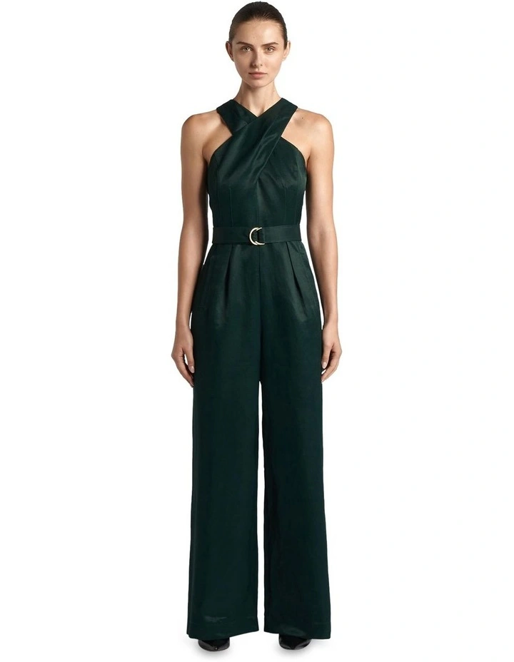 Wrap Wide Leg Jumpsuit in Bottle Green