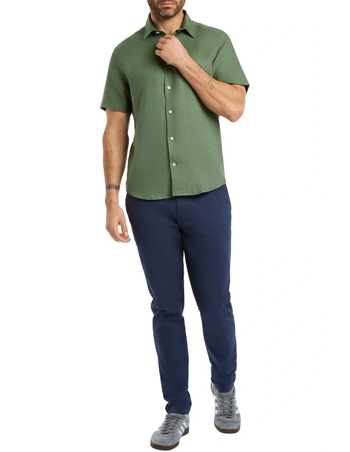 Felix Short Sleeve Linen Shirt in Seaweed