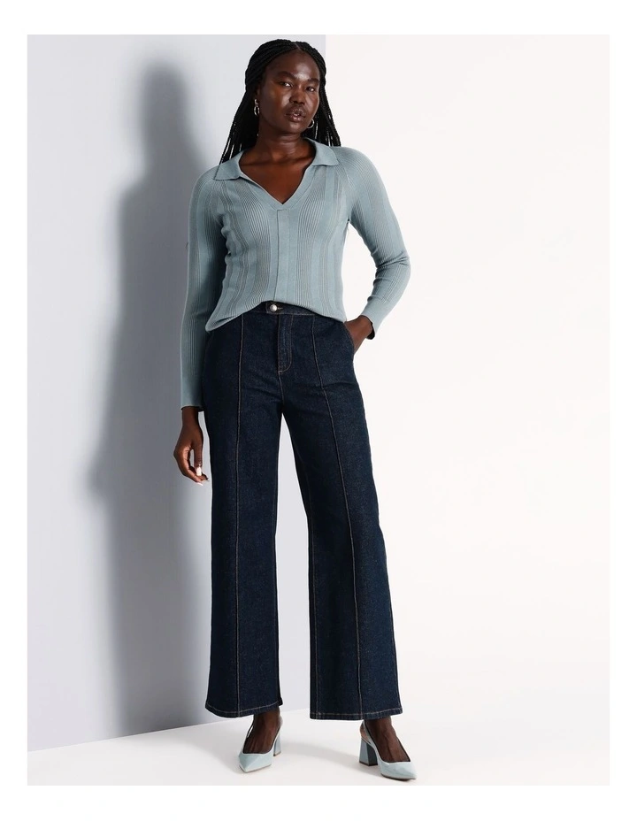 Rib Polo Knit in Teal