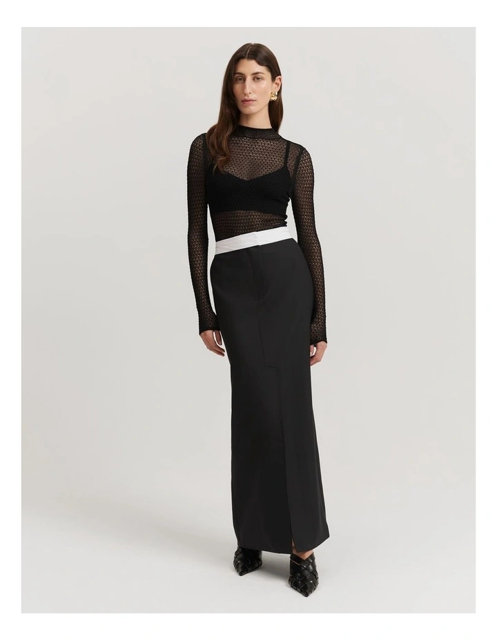 Self Stripe Column Skirt in Black