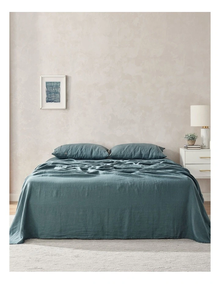 European Flax Linen Sheet Set in Washed Blue