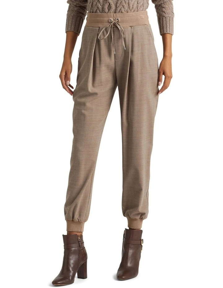 Wool Crepe Jogger Pant in Beige
