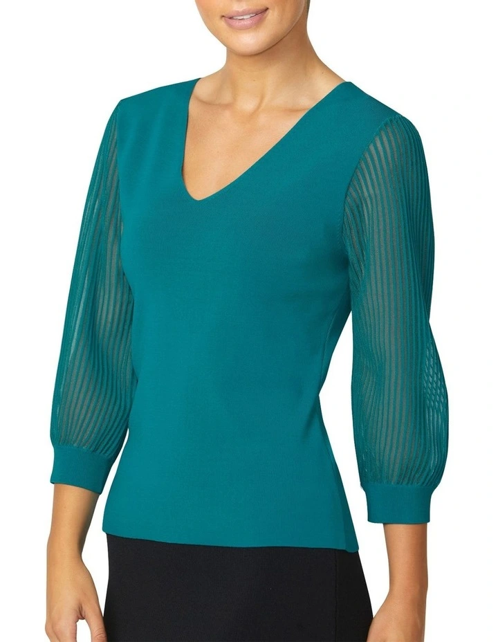 Emilie Sheer Sleeve Top in Teal