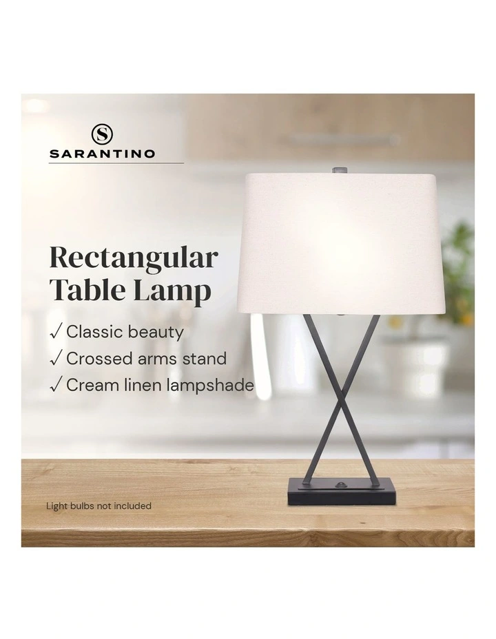 Metal Table Lamp Rectangular Shade X Stand Cream