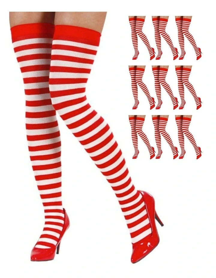 Over The Knee Socks in Red/White