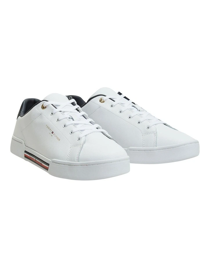 Stripe Insert Leather Lace-Up Sneaker in White