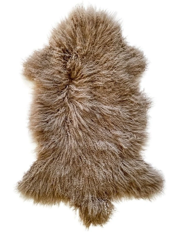 Long Wool Mongolian Sheepskin Rug in Mocha