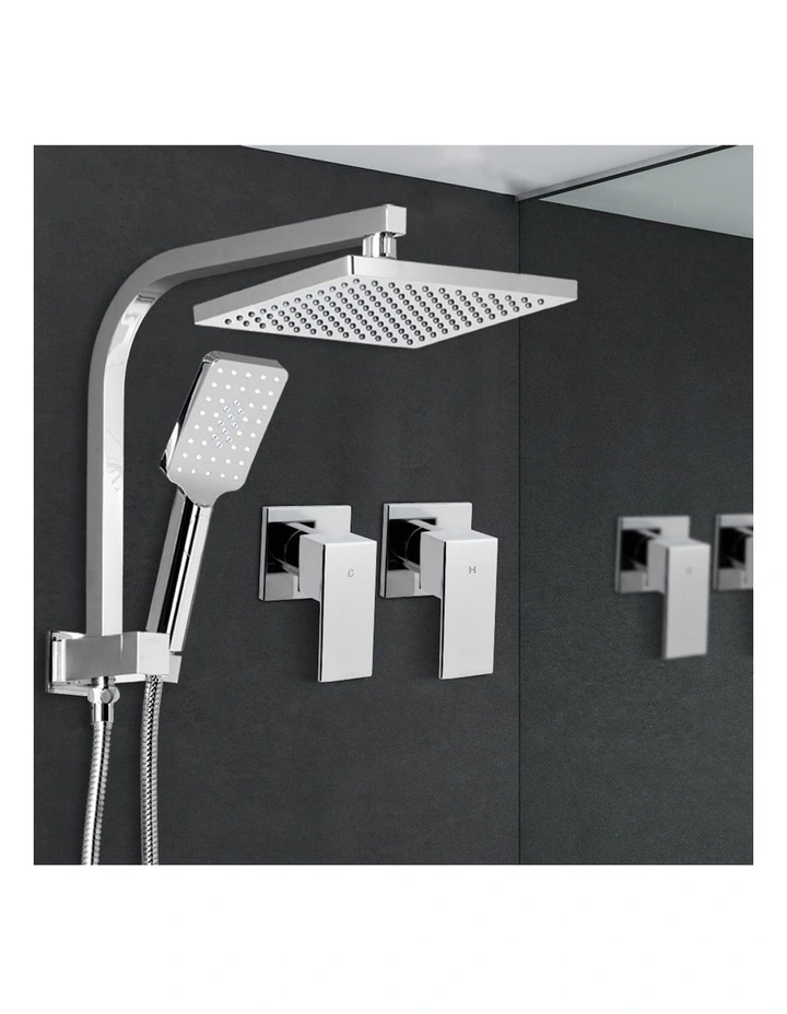 8 Inch Handheld Round High Pressure Rain Shower Head Set Twin Taps inChrome