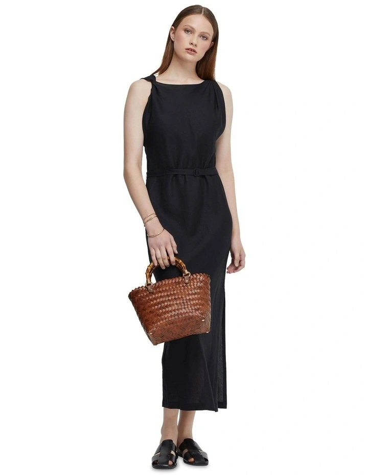 Sally Linen Blend Dress in Black