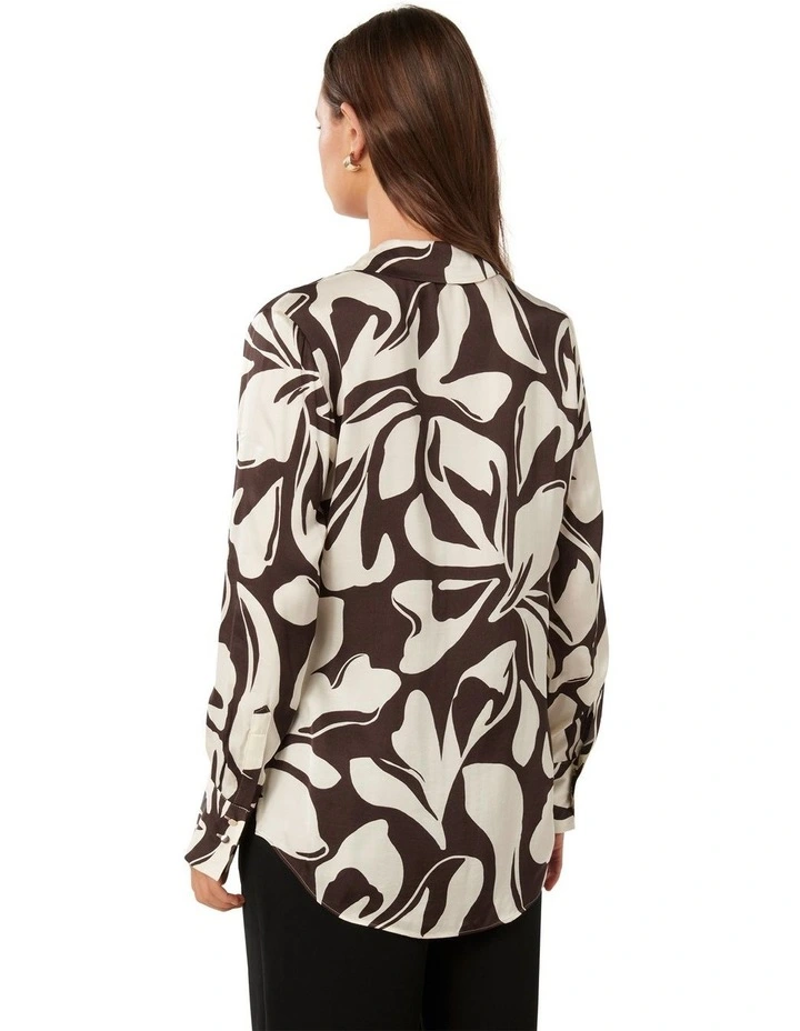 Lila Longline Printed Satin Shirt in Brown Multi