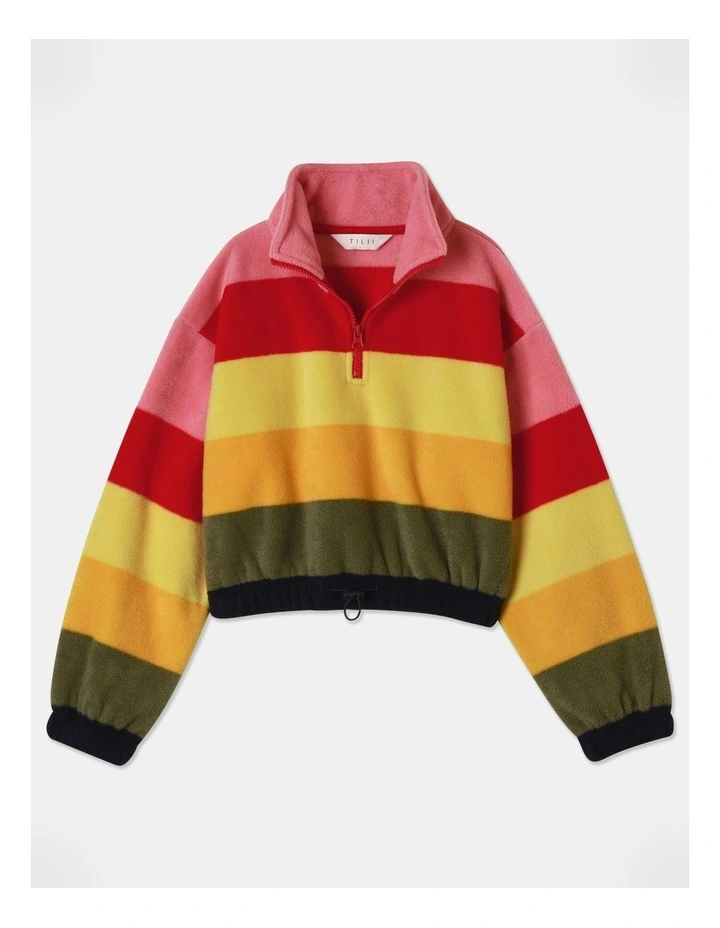 Cropped Polar Fleece 1/4 Zip Sweat in Rainbow