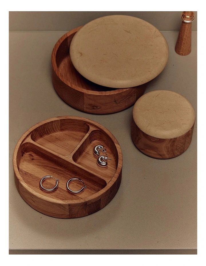 Ally Large Round Jewellery Box in Beige