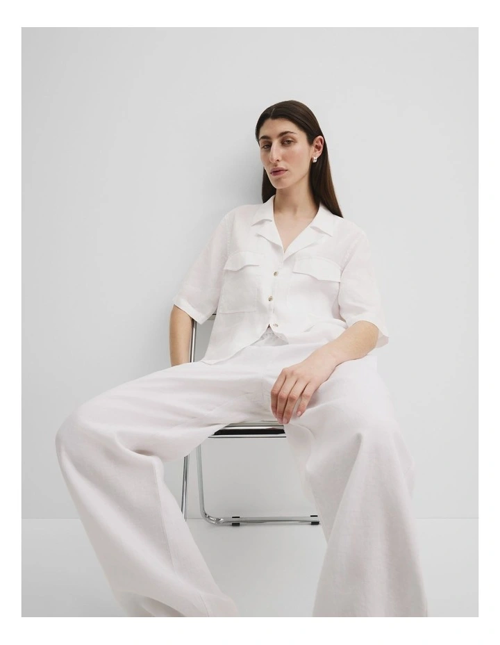 Organically Grown Linen Pocket Detail Shirt in White