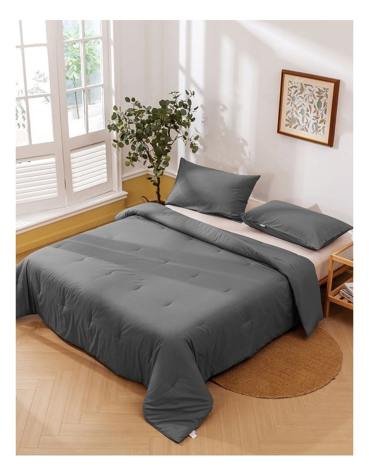 225TC Cotton Washed Comforter Set in Dark Grey