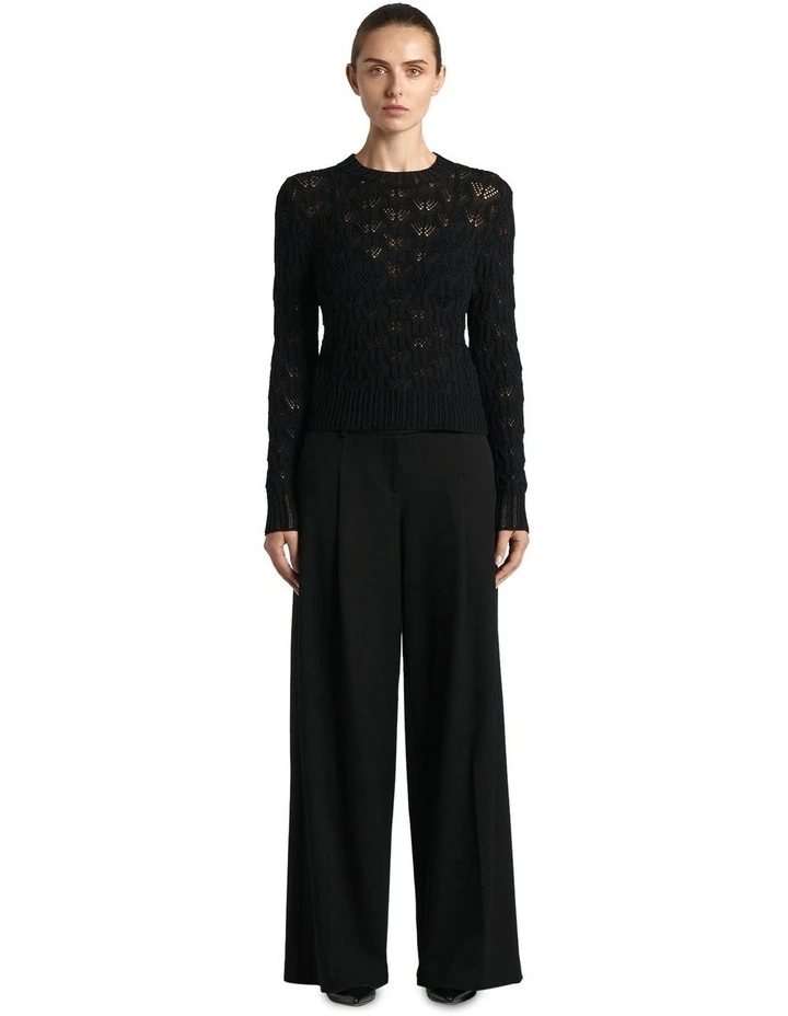 Lacey Stitch Long Sleeve Knit in Black