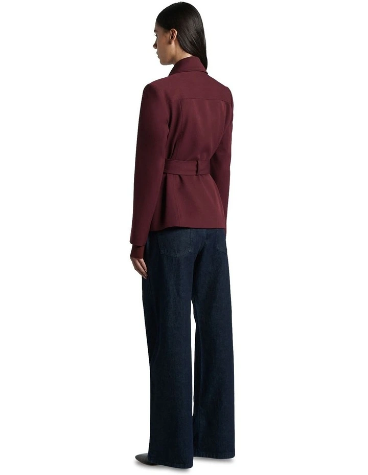Eco Twill Belted Jacket in Bordeaux