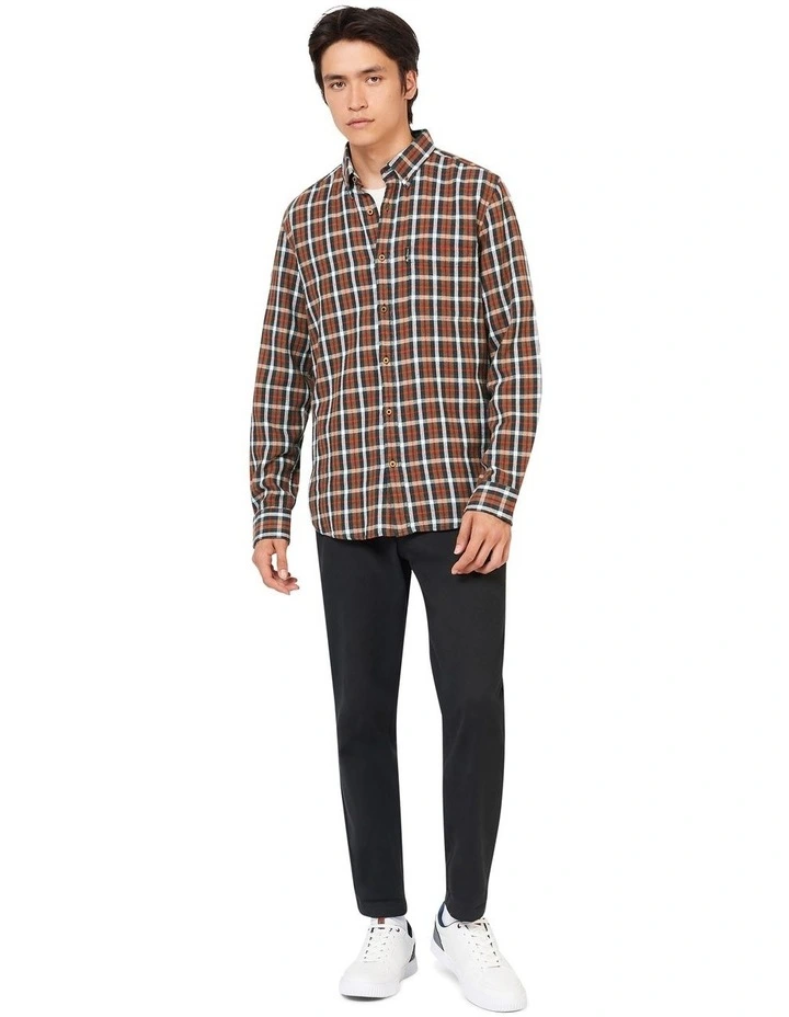 Herringbone Check Long Sleeve Shirt in Orange