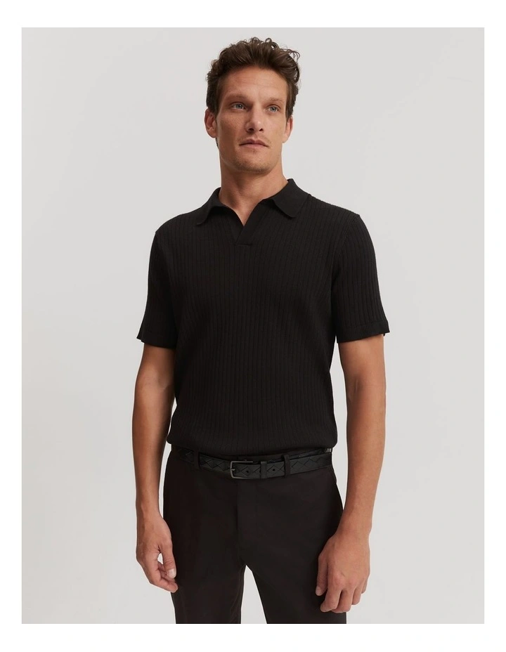 Merino Wool Rib Trophy Knit Sweater in Black