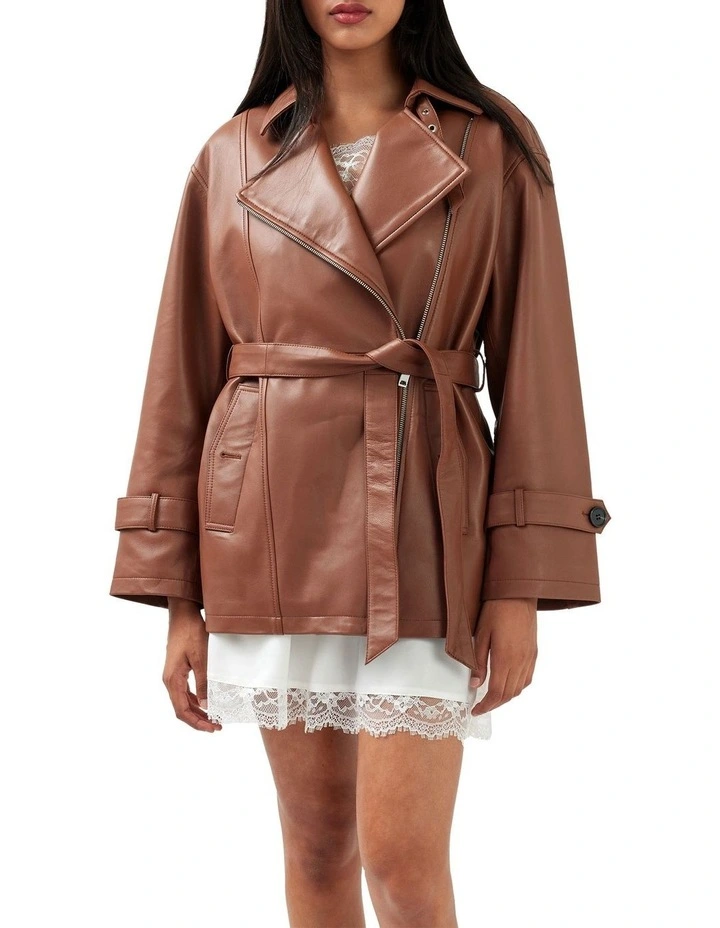 BFF Belted Leather Jacket in Brown