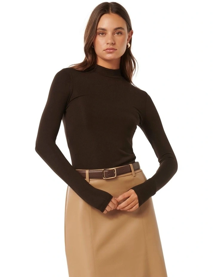 Candice High Neck Rib Top in Chocolate