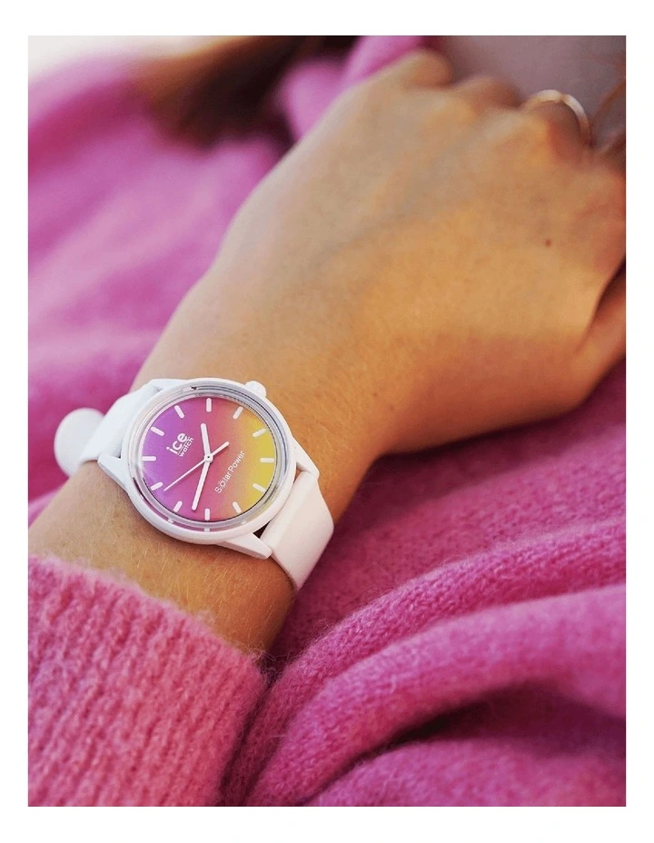 Solar Power Sunset Small White Silicone Solar Watch