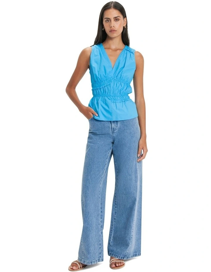 Gathered Detail Top in Deep Sky Blue