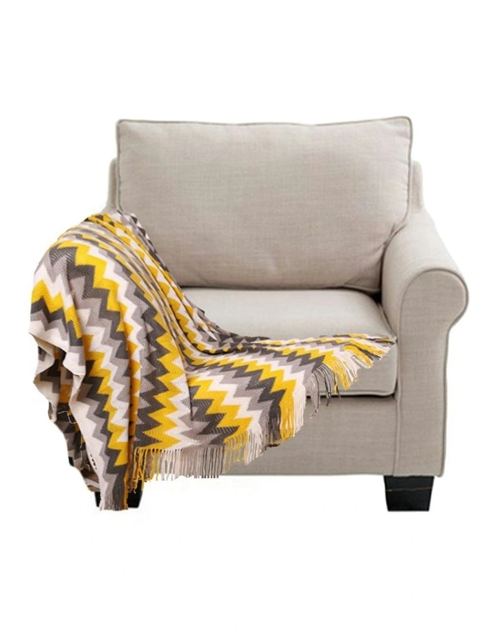 Zigzag Acrylic Striped Throw Knitted Blanket 170cm in Yellow