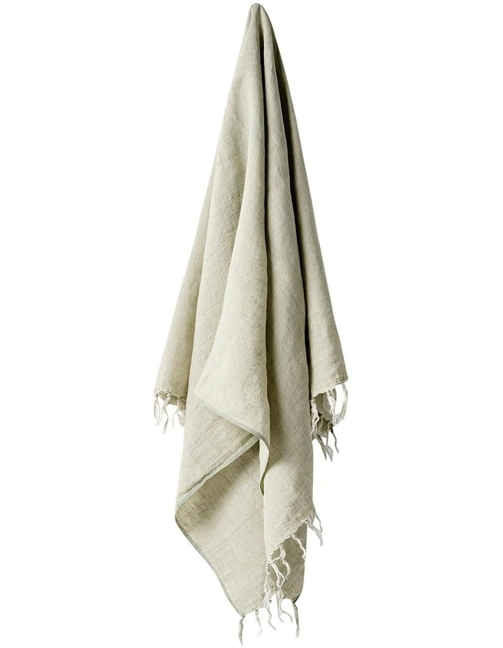 Vintage Linen Fringe Throw in Fennel