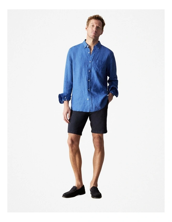 Regular Fit Delave Linen Long Sleeve Shirt in Mineral Blue