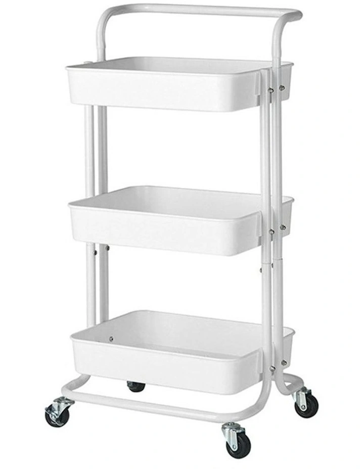 3 Tier Steel Movable Kitchen Storage Organizer with Wheels in White