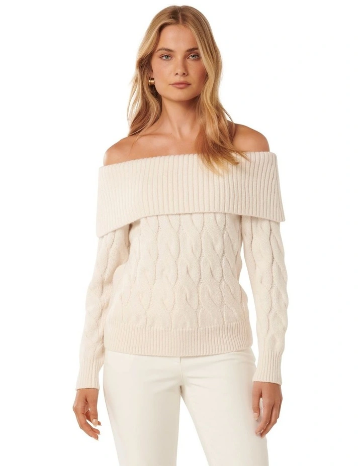 Sadie Cable Bardot Jumper in White