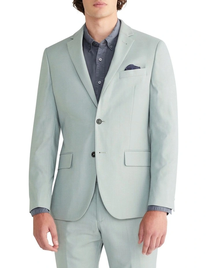 Slim Sharkskin Plain Suit Jacket in Green