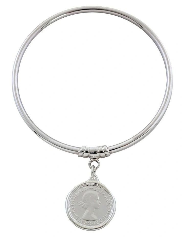 6 Pence Coin Bangle in Silver