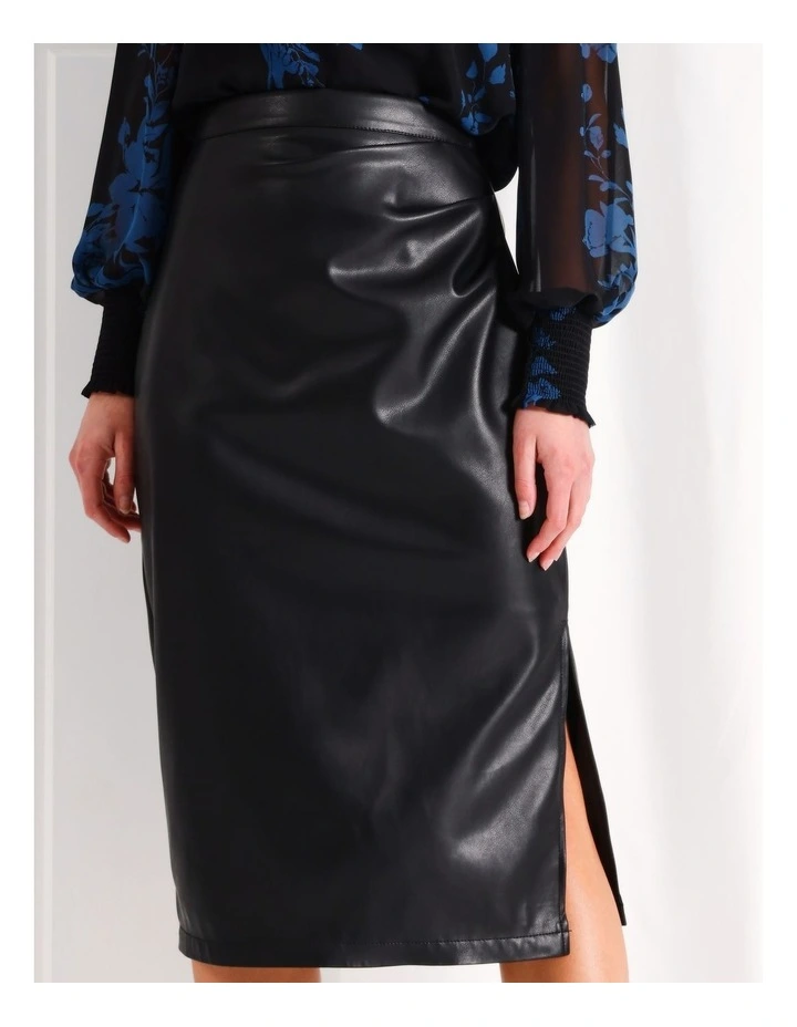 Faux Leather Midi Skirt in Black