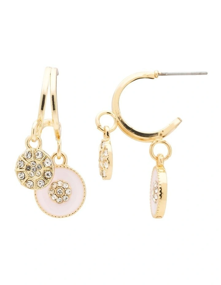 Circle Charm Hoop Earring in Pale Pink