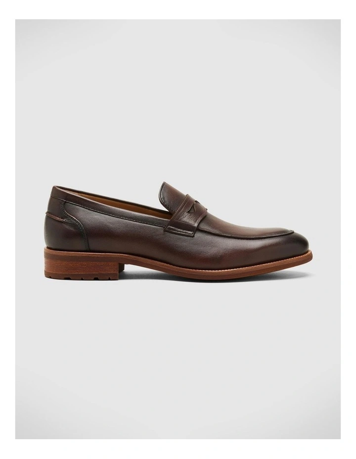 Leather Penny Loafers with Bolder Tread in Brown