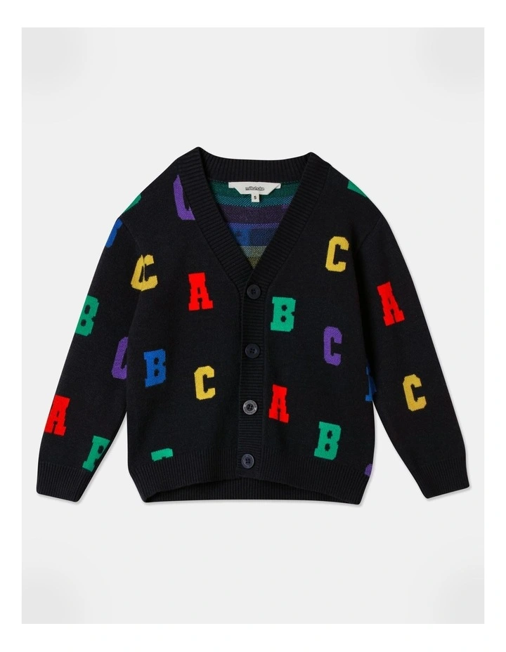 Knitted Jacquard Cardigan in Navy