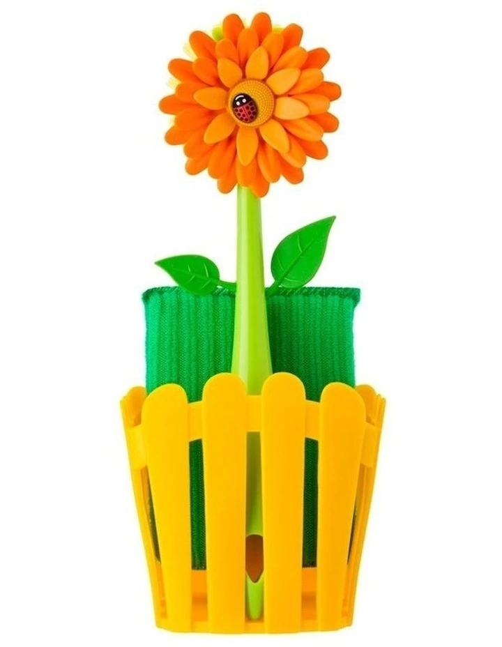 Vigar Flower Power Sink Caddy Organizer Cleaning Set 3 Pieces in Orange