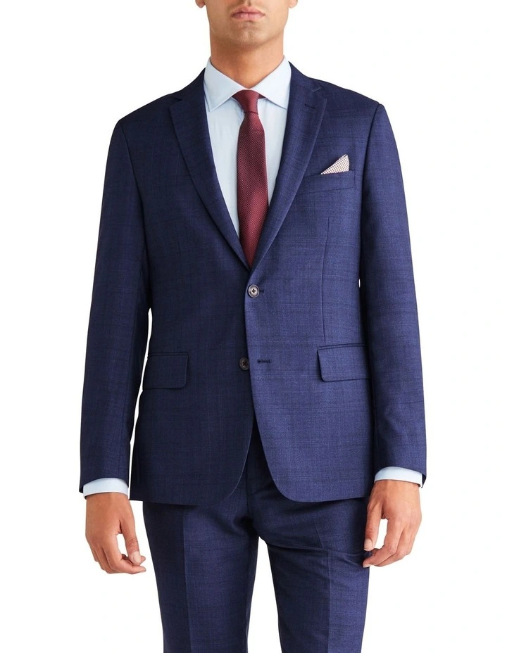 Tailored Prince Check Suit Jacket in Navy