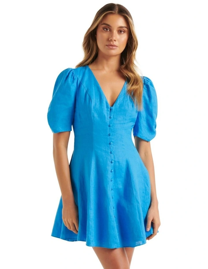 Rowan Linen Tea Dress in Blue